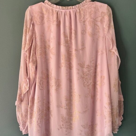 LC Lauren Conrad Blouse 1X Long Sleeve Pink Ruffle Romantic Feminine Cottagecore - Picture 3 of 7